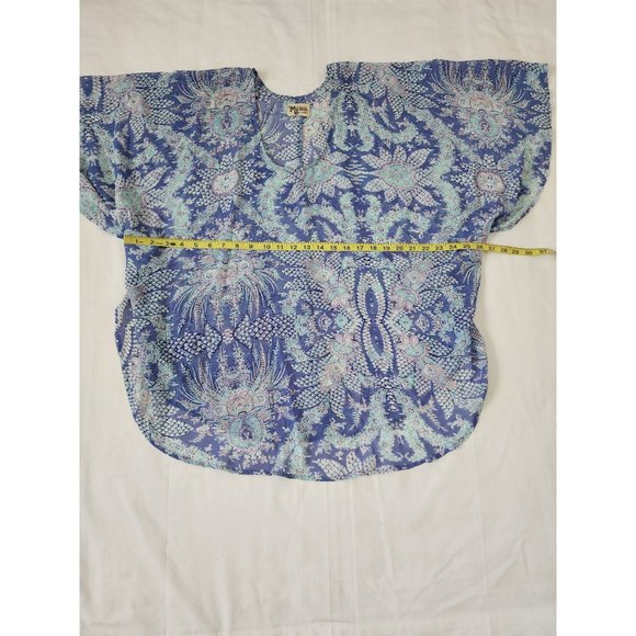 Show Me Your Mumu Floral Flowy Batwing "Moon" Tunic Top Blue/White Size X-Small - Picture 8 of 9